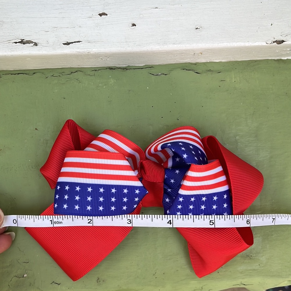 2 Handmade Red Patriotic Americana Hair Bows - Picture 10 of 12